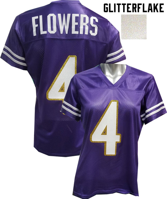 Custom Glitter Flake Womens Flowers Purple Jersey